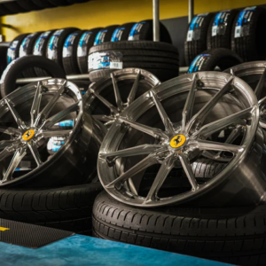 Ferrari F458 Spider Installed 20” Custom Forged Rims in Black Chrome with Special Brush Effect